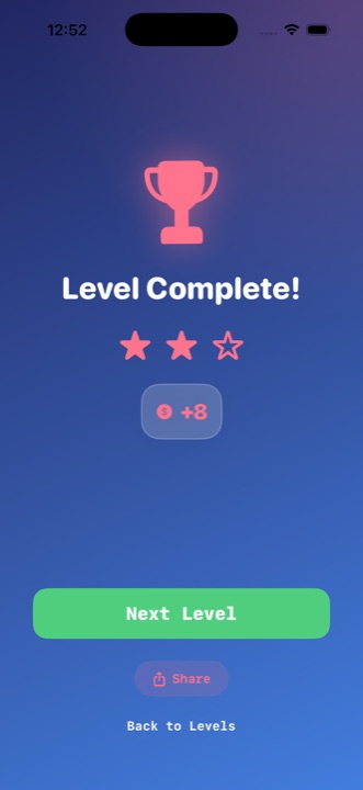 Win celebration screen with stars