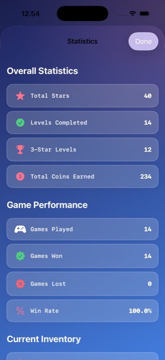 Stats dashboard with player progress